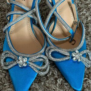 Blue Sugarcoat Diamante Double Bow Satin Heels Womens (SIZE 9.5 US / 41 EU)